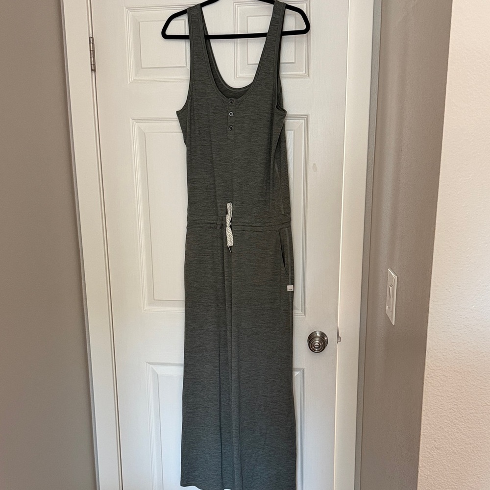 Vuori , NWOT Sleeveless Scoop Neck Gray Maxi Dress with Drawstring Waist